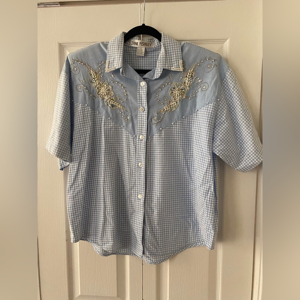 JANE ASHLEY PEARL EMBELLISHED SHIRT Size L